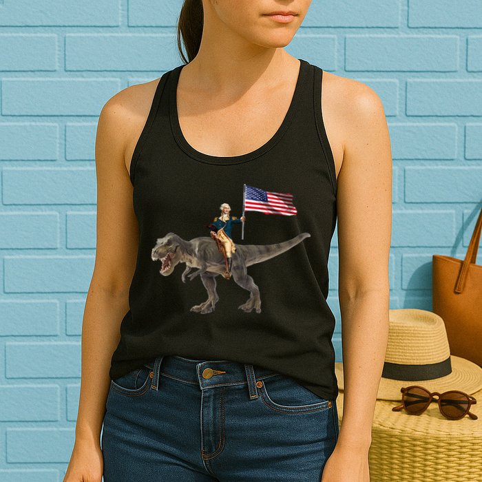 George Washington On A Dinosaur Womens Tank Top