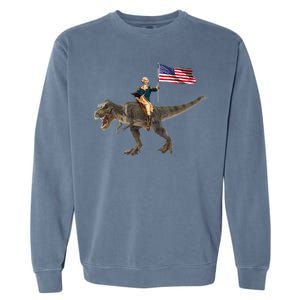 George Washington On A Dinosaur Garment-Dyed Sweatshirt