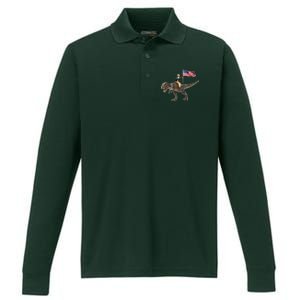 George Washington On A Dinosaur Performance Long Sleeve Polo