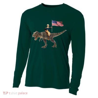 George Washington On A Dinosaur Cooling Performance Long Sleeve Crew