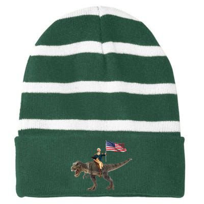 George Washington On A Dinosaur Striped Beanie with Solid Band