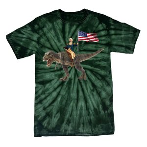 George Washington On A Dinosaur Tie-Dye T-Shirt