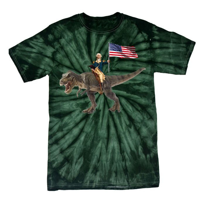 George Washington On A Dinosaur Tie-Dye T-Shirt