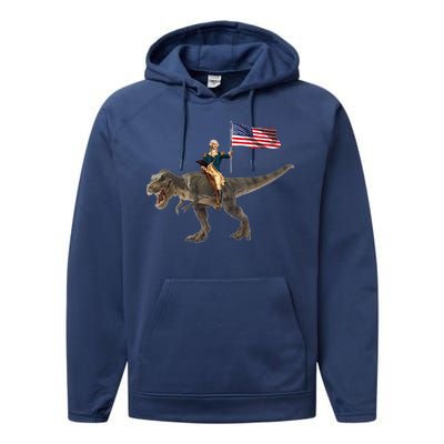 George Washington On A Dinosaur Performance Fleece Hoodie