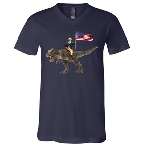 George Washington On A Dinosaur V-Neck T-Shirt