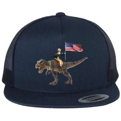 George Washington On A Dinosaur Flat Bill Trucker Hat