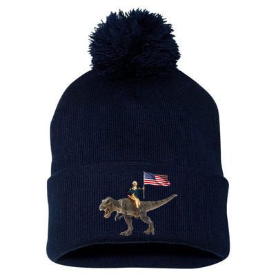 George Washington On A Dinosaur Pom Pom 12in Knit Beanie