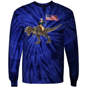 George Washington On A Dinosaur Tie-Dye Long Sleeve Shirt