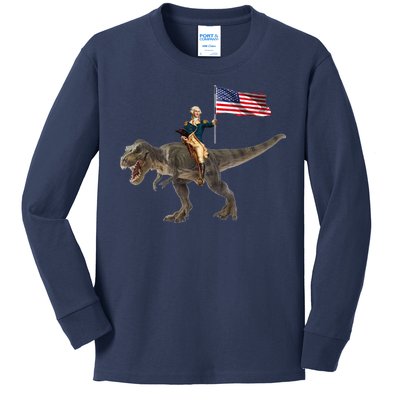 George Washington On A Dinosaur Kids Long Sleeve Shirt