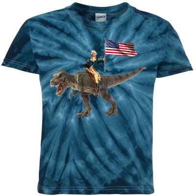 George Washington On A Dinosaur Kids Tie-Dye T-Shirt