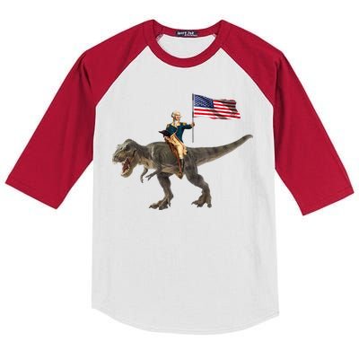 George Washington On A Dinosaur Kids Colorblock Raglan Jersey