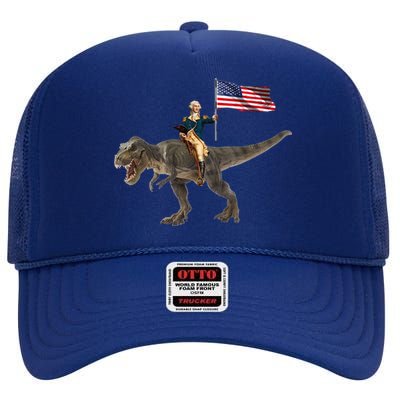 George Washington On A Dinosaur High Crown Mesh Back Trucker Hat