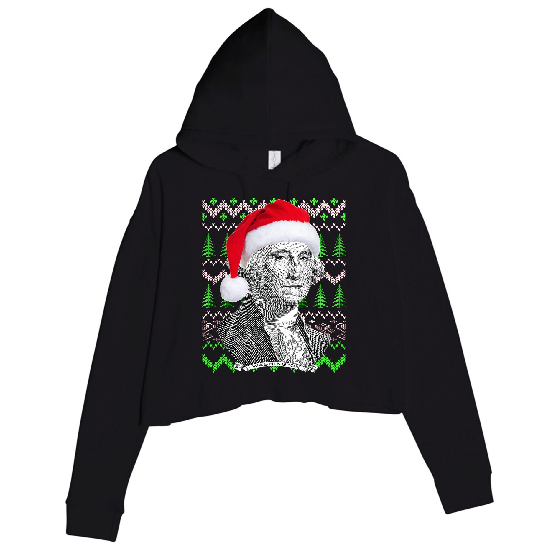 George Washington Ugly Christmas Sweater Crop Fleece Hoodie