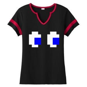 Ghost Eyes Pixel Arcade Video Game 8bit Matching Costume Ladies Halftime Notch Neck Tee