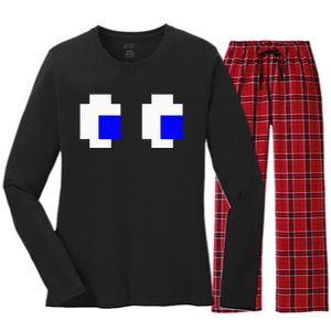 Ghost Eyes Pixel Arcade Video Game 8bit Matching Costume Women's Long Sleeve Flannel Pajama Set 