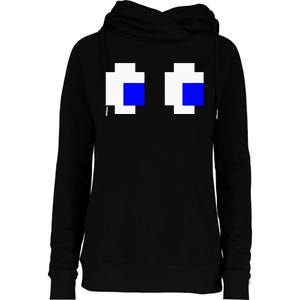 Ghost Eyes Pixel Arcade Video Game 8bit Matching Costume Womens Funnel Neck Pullover Hood