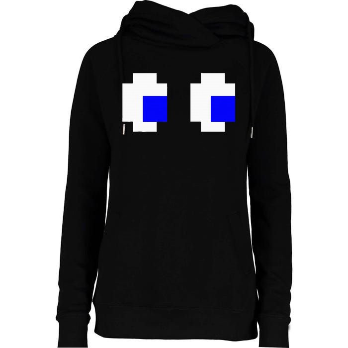 Ghost Eyes Pixel Arcade Video Game 8bit Matching Costume Womens Funnel Neck Pullover Hood