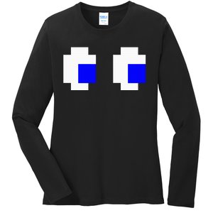 Ghost Eyes Pixel Arcade Video Game 8bit Matching Costume Ladies Long Sleeve Shirt