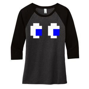 Ghost Eyes Pixel Arcade Video Game 8bit Matching Costume Women's Tri-Blend 3/4-Sleeve Raglan Shirt