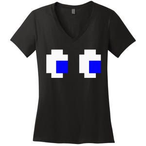 Ghost Eyes Pixel Arcade Video Game 8bit Matching Costume Women's V-Neck T-Shirt