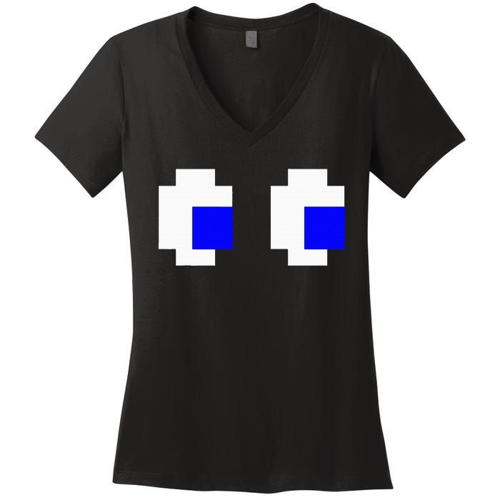 Ghost Eyes Pixel Arcade Video Game 8bit Matching Costume Women's V-Neck T-Shirt