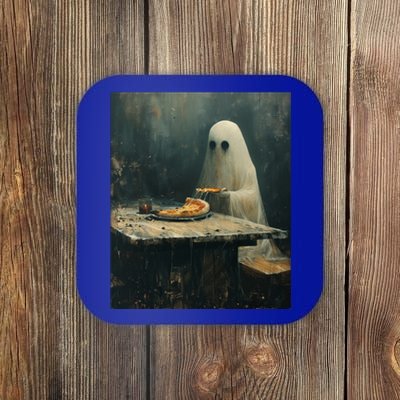 Ghost Eating Pizza Funny Halloween Humor Design Gift Coaster