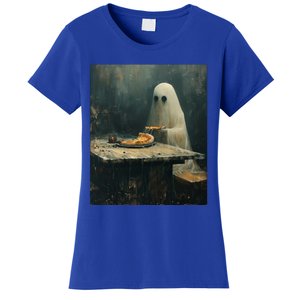 Ghost Eating Pizza Funny Halloween Humor Design Gift Women's T-Shirt