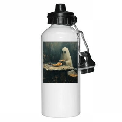 Ghost Eating Pizza Funny Halloween Humor Design Gift Aluminum Water Bottle