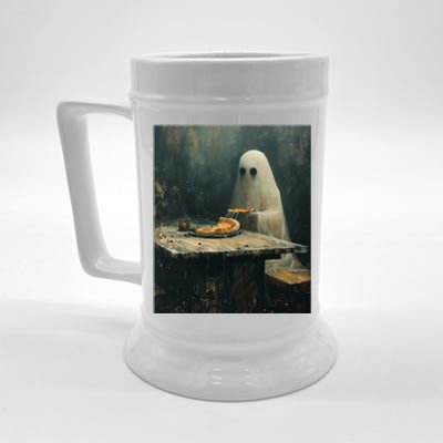 Ghost Eating Pizza Funny Halloween Humor Design Gift Beer Stein