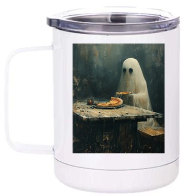 Ghost Eating Pizza Funny Halloween Humor Design Gift 12 oz Stainless Steel Tumbler Cup