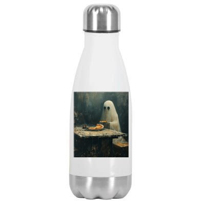 Ghost Eating Pizza Funny Halloween Humor Design Gift Stainless Steel Insulated Water Bottle