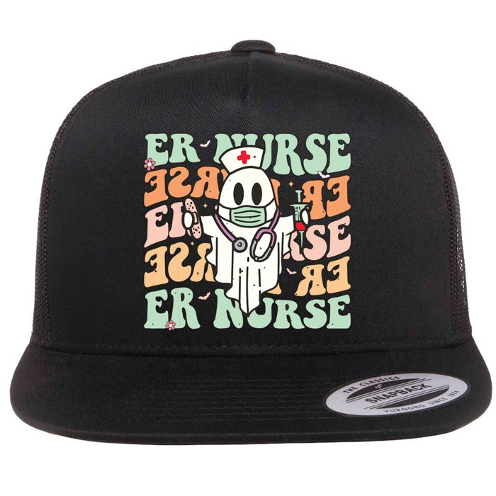 Groovy Emergency Room Nurse Funny Halloween Costume Er Nurse Flat Bill Trucker Hat