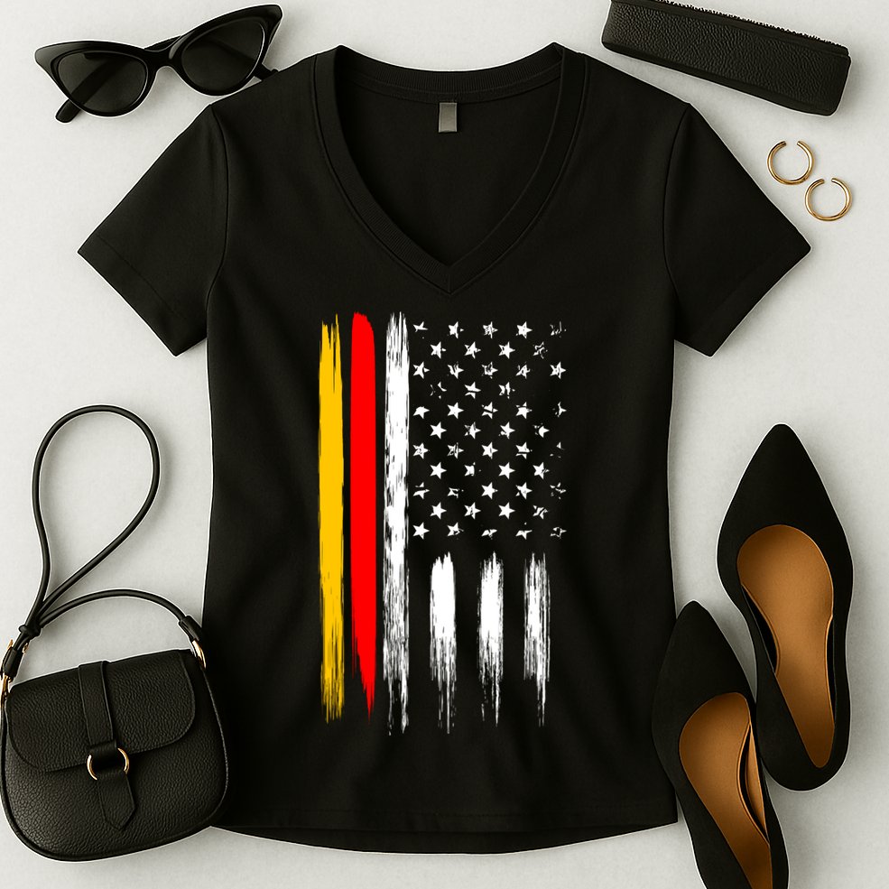 German American Oktoberfest Flag Women's V-Neck T-Shirt