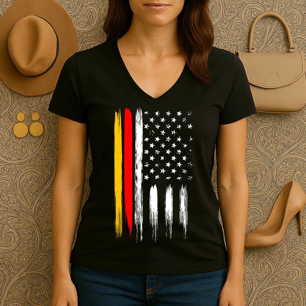 German American Oktoberfest Flag Women's V-Neck T-Shirt