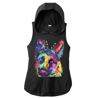 German Shepherd Dean Russo Ladies PosiCharge Tri-Blend Wicking Draft Hoodie Tank