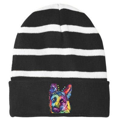 German Shepherd Dean Russo Striped Beanie with Solid Band