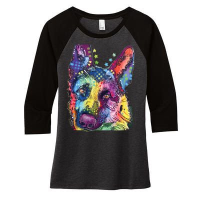 German Shepherd Dean Russo Women's Tri-Blend 3/4-Sleeve Raglan Shirt