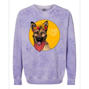 German Shepherd Dog Autumn Leaves Crown Hello Fall Colorblast Crewneck Sweatshirt