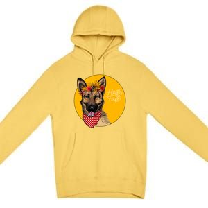 German Shepherd Dog Autumn Leaves Crown Hello Fall Premium Pullover Hoodie