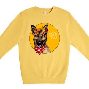 German Shepherd Dog Autumn Leaves Crown Hello Fall Premium Crewneck Sweatshirt