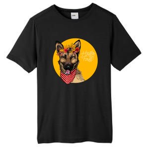 German Shepherd Dog Autumn Leaves Crown Hello Fall Tall Fusion ChromaSoft Performance T-Shirt