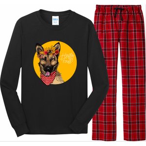 German Shepherd Dog Autumn Leaves Crown Hello Fall Long Sleeve Pajama Set