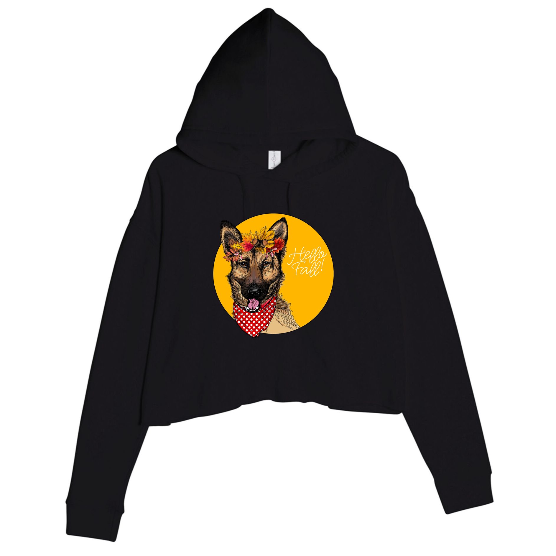 German Shepherd Dog Autumn Leaves Crown Hello Fall Crop Fleece Hoodie