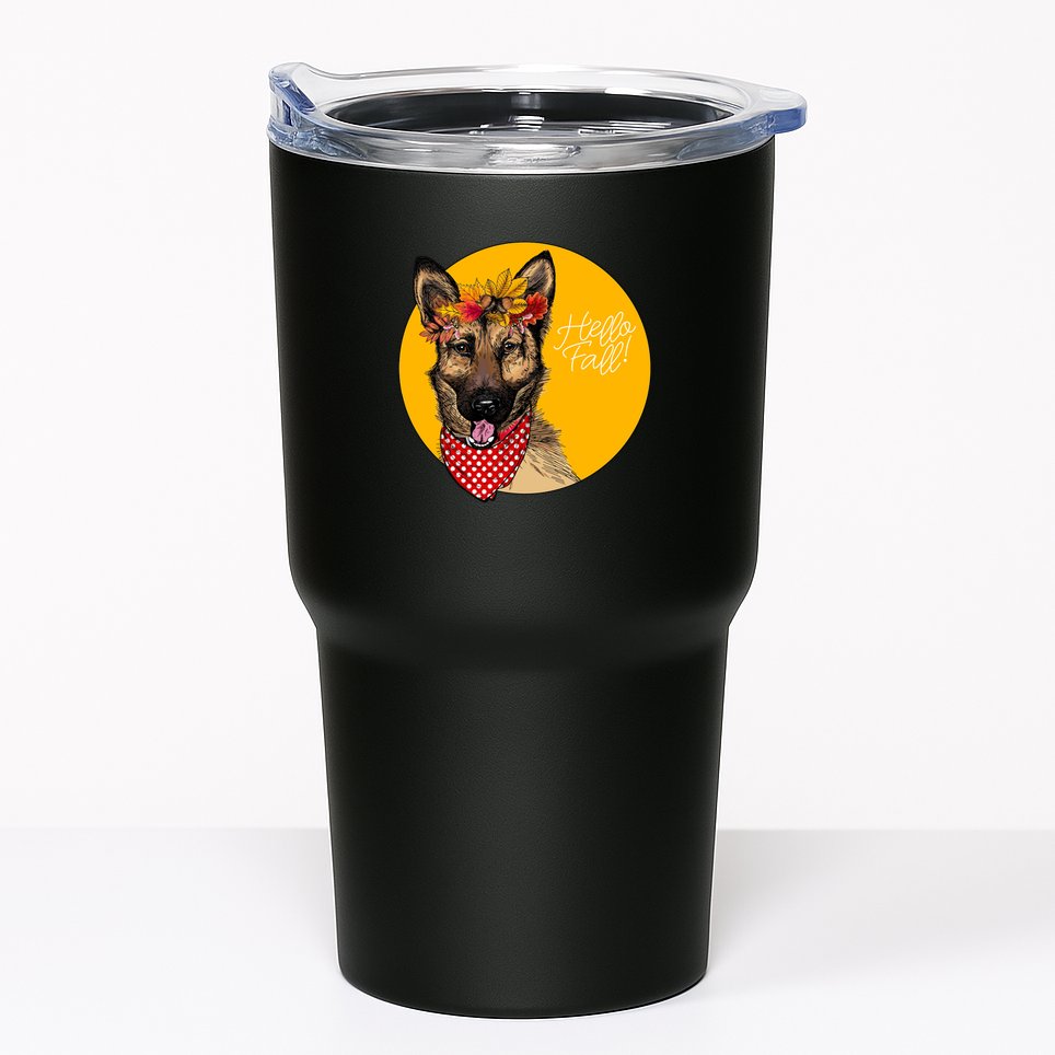 German Shepherd Dog Autumn Leaves Crown Hello Fall Tumbler