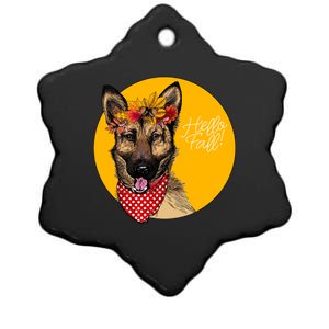 German Shepherd Dog Autumn Leaves Crown Hello Fall Ceramic Star Ornament