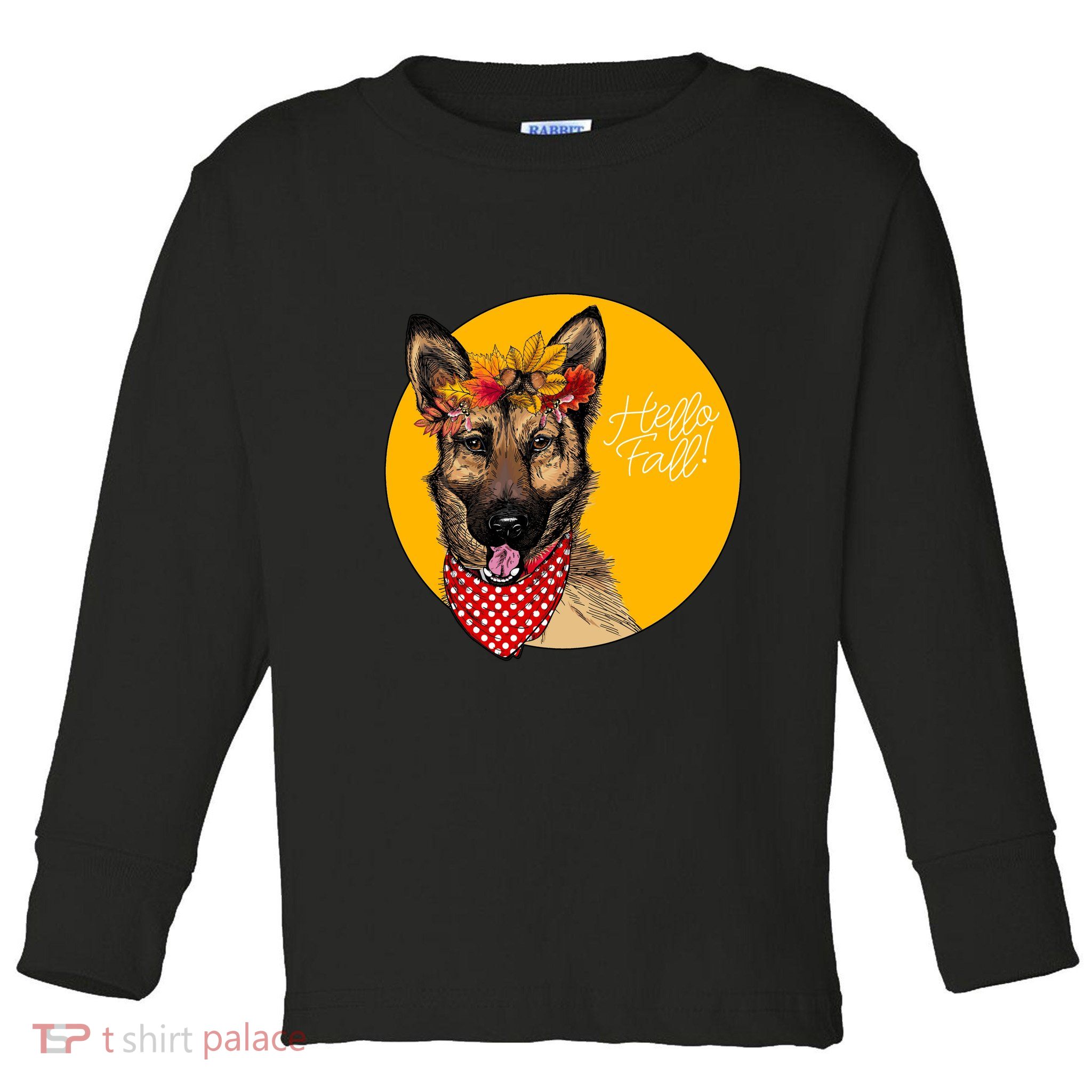 German Shepherd Dog Autumn Leaves Crown Hello Fall Toddler Long Sleeve Shirt