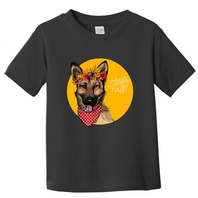 German Shepherd Dog Autumn Leaves Crown Hello Fall Toddler T-Shirt