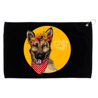 German Shepherd Dog Autumn Leaves Crown Hello Fall Grommeted Golf Towel