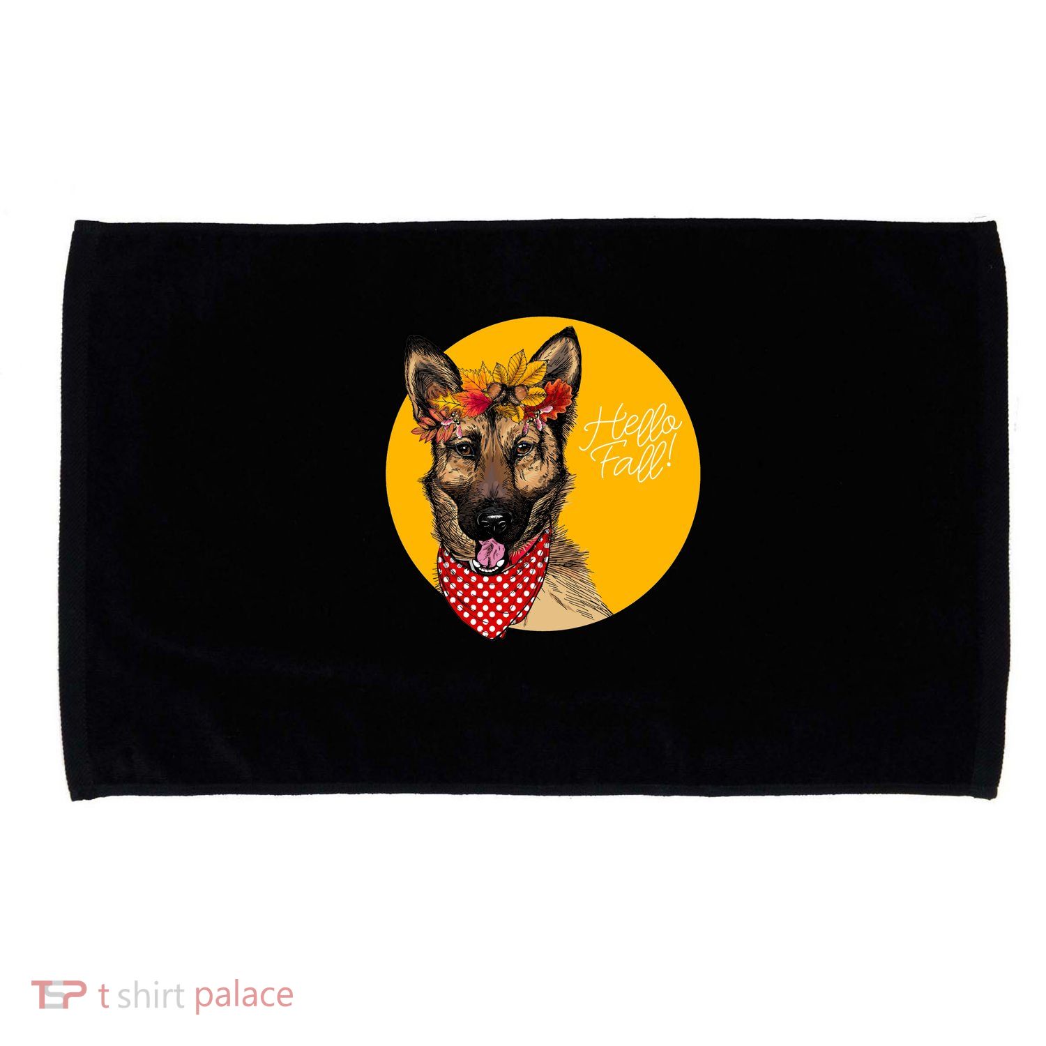 German Shepherd Dog Autumn Leaves Crown Hello Fall Microfiber Hand Towel