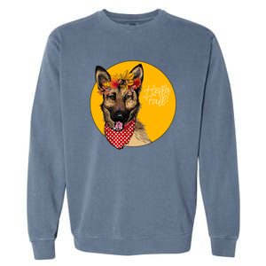 German Shepherd Dog Autumn Leaves Crown Hello Fall Garment-Dyed Sweatshirt